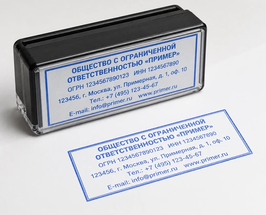 Прямоугольный резиновый штамп и оттиск